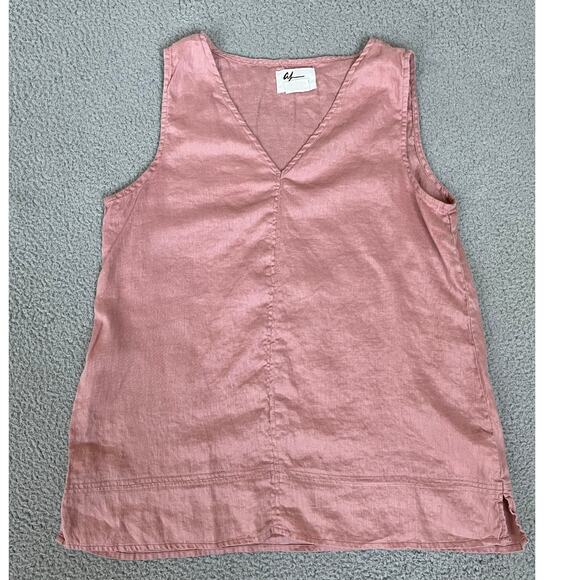 Andrea Jovine Tank Top Small Linen V Neck Pink Sleeveless Beach Boho Minimalist - Picture 1 of 11